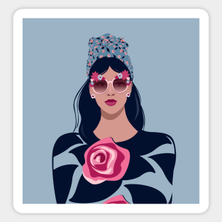 Trendy female portrait in sunglasses with flowers Sticker